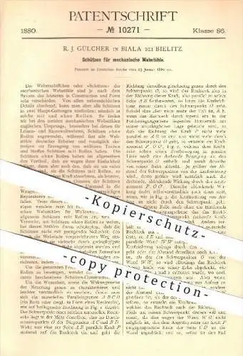 original Patent - R. J. Gülcher , Biala bei Bielitz , 1880, Schützen für mechanischen Webstuhl , Weben , Weberei , Weber