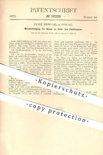 original Patent - Franz Birnstiel , Coburg , 1879 , Befestigung für Henkel an Korbwaren u. Flechtwaren , Korb , Beschlag