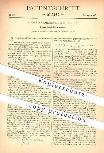 original Patent - Adolf Sammereyer in München , 1877 , Proportional - Distanzmesser , Distanz , Fernrohr , Entfernung !!