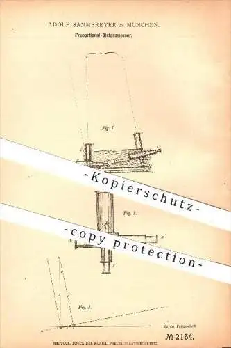 original Patent - Adolf Sammereyer in München , 1877 , Proportional - Distanzmesser , Distanz , Fernrohr , Entfernung !!