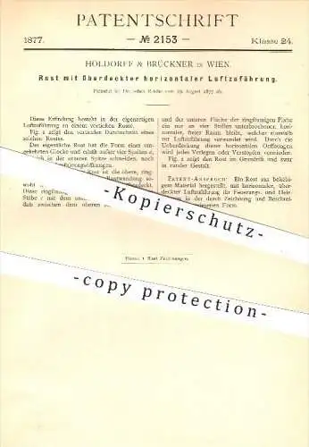 original Patent - Holdorff & Brückner in Wien , 1877 , Rost mit horizontaler Luftzuführung , Ofen , Ofenbauer , Heizung