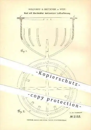 original Patent - Holdorff & Brückner in Wien , 1877 , Rost mit horizontaler Luftzuführung , Ofen , Ofenbauer , Heizung