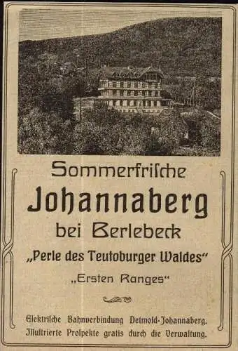 original Werbung - 1906 - Johannaberg b. Berlebeck , Detmold , Hotel , Restaurant !!!