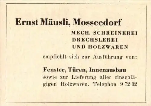 original Werbung - 1947 - Ernst Beutler in Moosseedorf , Spenglerei !!!