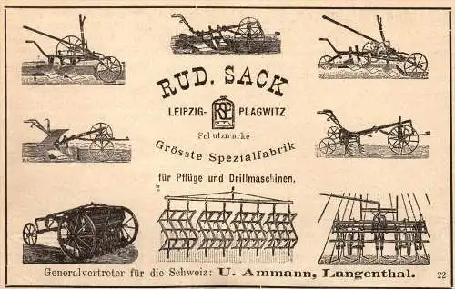 original Werbung - 1911 - Spezialfabrik für Pflüge und Drillmaschinen , U. Ammann in Langenthal  !!!