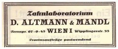 original Werbung - 1924 - D. Altmann & Mandl in Wien , Zahnarzt , Dermatologe , Stomatologe , Zähne !!!