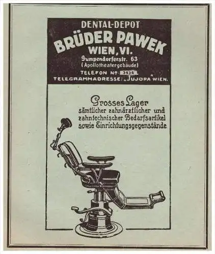 original Werbung - 1924 - Brüder Pawek in Wien , Dental-Depot , Zahnarzt , Dermatologe , Stomatologe , Zähne !!!