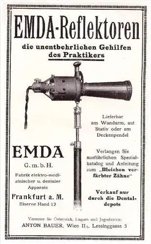 original Werbung - 1924 - EMDA Reflektoren für Zahnarzt , Frankfurt a.M. , Dermatologe , Stomatologe , Zähne !!!