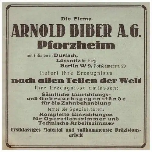 original Werbung - 1924 - A. Biber in Durlach und Pforzheim , Zahnarzt , Dermatologe , Stomatologe , Zähne !!!