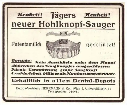 original Werbung - 1924 - Sauger für Gebiss , Prothese , Herrmann in Wien , Zahnarzt , Dermatologe , Stomatologe !!!