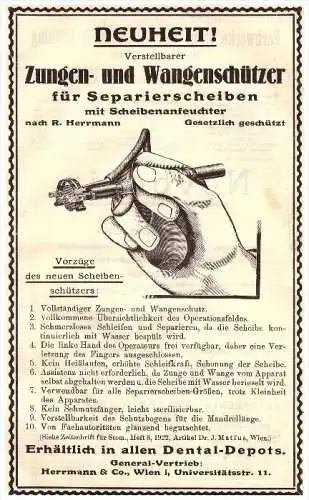 original Werbung - 1924 - R. Herrmann in Wien , Zungen- und Wangenschützer für Zahnarzt , Stomatologe , Zähne !!!