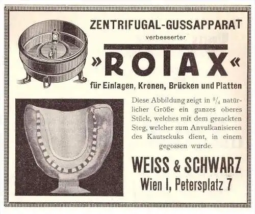 original Werbung - 1924 - Gussapparat für Zahnarzt , Weiss & Schwarz in Wien , Zahnarzt , Stomatologe , Zähne !!!