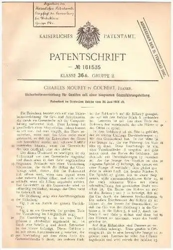 Original Patent -  Charles Mourey dans Coubert , 1906 , Dispositif de sécurité pour four à gaz , chauffage !!!