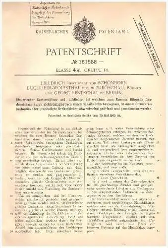 Original Patent- Friedrich Reichsgraf von Schönborn Buchheim-Wolfsthal in Miröschau / Mirosov ,1905, Lentschat , Berlin