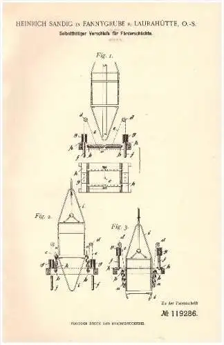 Original Patent - Heinrich Sandig in Fannygrube b. Laurahütte / Huta Laura ,1900 , Verschluß für Förderschacht , Bergbau