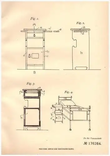 Original Patent - Dr. Ernst Rumpf in Ebersteinburg b. Baden-Baden , 1905, Nachtschrank mit Bettisch , Möbel , Möbelhaus