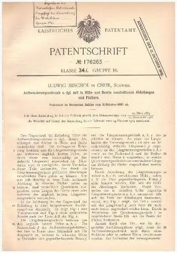 Original Patent -  Ludwig Mischol in Chur , 1905 , verstellbarer Aufbewahrungsschrank , Möbel , Schrank , Churwalden !!!