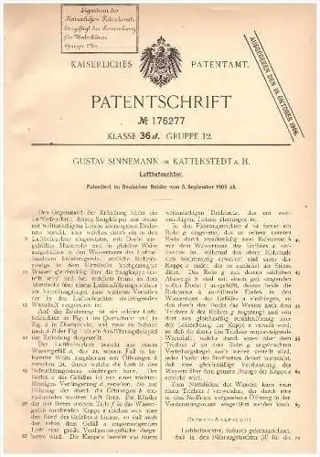 Original Patent - Gustav Sinnemann in Cattenstedt a. Harz , 1905 , Luftbefeuchter , Blankenburg !!!