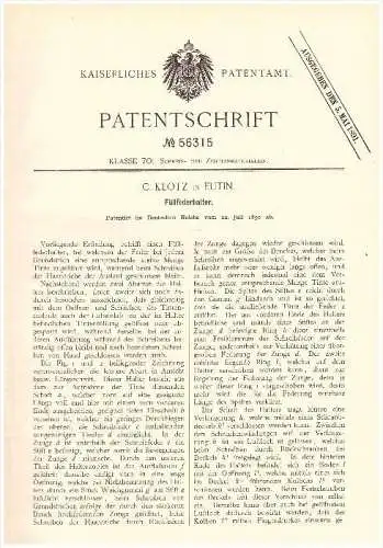 Original Patent - C. Klotz in Eutin , 1890 , Füllfederhalter , Füller !!