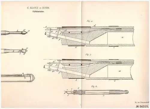 Original Patent - C. Klotz in Eutin , 1890 , Füllfederhalter , Füller !!