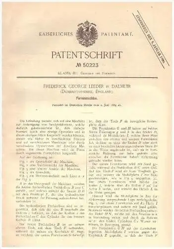 Original Patent - F. George Leeder in Dalmuir , Dunbartonshire , 1889 , Molding machine, foundry , Clydebank !!!