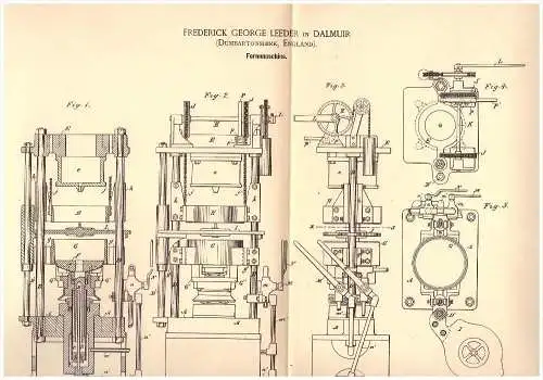 Original Patent - F. George Leeder in Dalmuir , Dunbartonshire , 1889 , Molding machine, foundry , Clydebank !!!