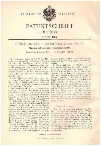 Original Patent - Charles Allenou in Sevres , 1899 , Machine avec piston excentrique , Seine et Oise !!!