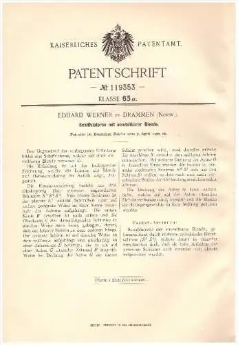 Original Patent -  Eduard Werner in Drammen , Norwegen , 1900 , Laterne für Schiffe , Schiffahrt , Schiff !!!