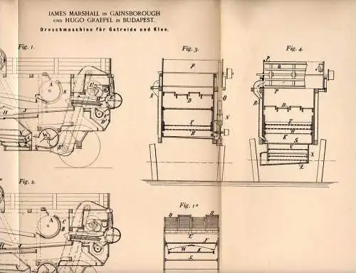 Original Patentschrift - J. Marshall in Gainsborough , 1897 , Machine for threshing grain and clover , agriculture !!