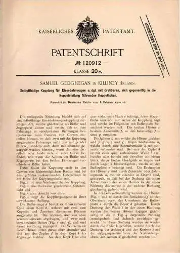 Original Patentschrift - S. Geoghan in Killiney , Irland , 1900 , Kupplung für Eisenbahn !!!