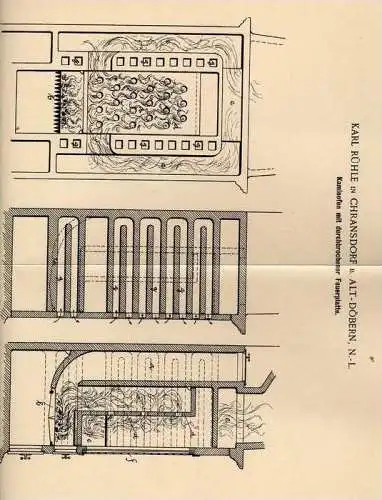 Original Patentschrift - K. Rühe in Chransdorf b. Alt Döbern , 1898 , Kaminofen mit Feuerplatte , Kamin , Altdöbern !!!