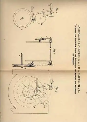 Original Patentschrift - Textilwerk GmbH in Andernach a.Rh., 1899 , Mercerisieren von Garn , Strähngarn , Textilien !!!