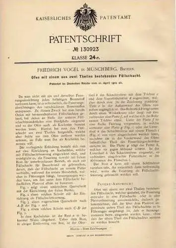 Original Patentschrift - F. Vogel in Münchberg , Bayern , 1901 , Ofen , Kamin , Heizung !!!