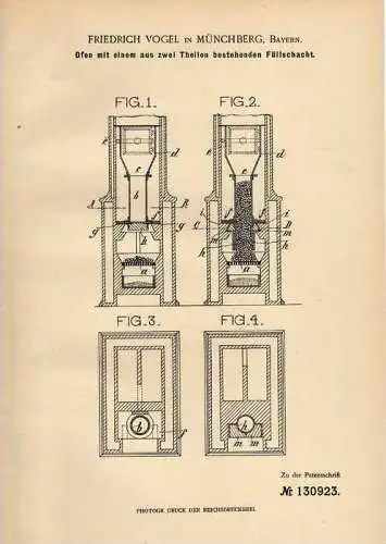 Original Patentschrift - F. Vogel in Münchberg , Bayern , 1901 , Ofen , Kamin , Heizung !!!