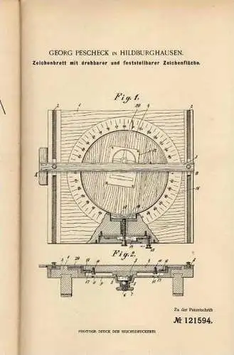 Original Patentschrift - G- Pescheck in Hildburghausen , 1900 , Zeichenbrett , Architekt , Planung !!!