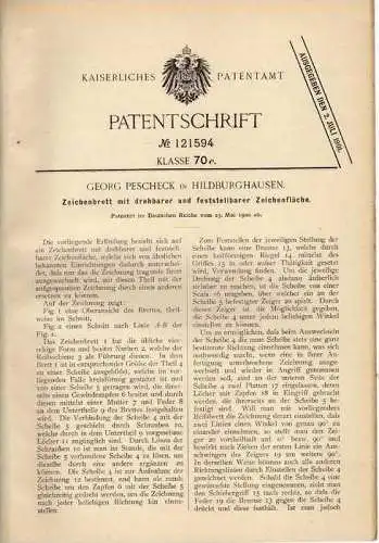 Original Patentschrift - G- Pescheck in Hildburghausen , 1900 , Zeichenbrett , Architekt , Planung !!!