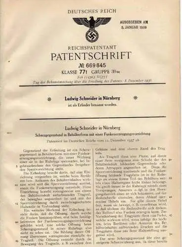 Original Patentschrift - L. Schneider in Nürnberg , 1937 , Scherzartikel , Funkenerzeuger !!!