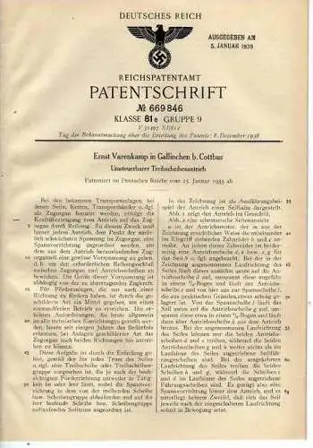 Original Patentschrift - E. Varenkamp in Gallinchen b. Cottbus , 1935 , Antrieb für Treibscheiben , Maschinenbau !!!