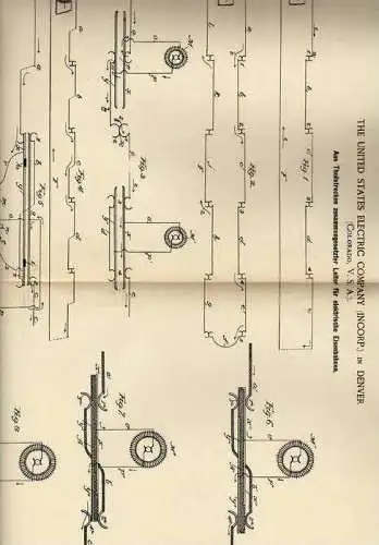 Original Patentschrift - elektrische Eisenbahn , 1886 , Electric Company in Denver , USA  !!!