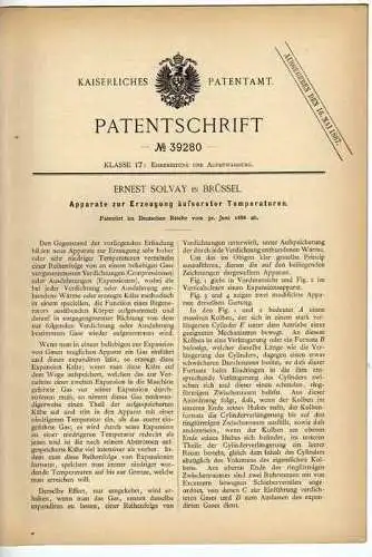 Original Patentschrift -  E. Solvay in Brüssel , 1886 , Apparat zum Heizen und Kühlen !!!