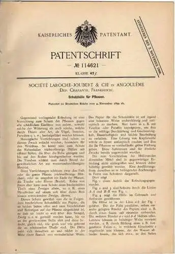 Original Patentschrift - Joubert & Cie in Angouleme , Frankreich , 1899 ,Schutzhülle , Pflanzen , Gartenbau !!!