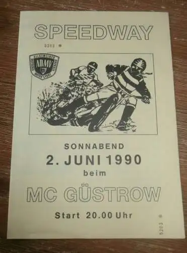 Speedway Güstrow 02.06.1990 , international , Programm , Rennprogramm !!!