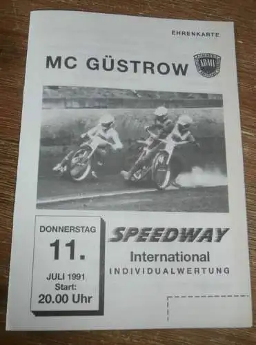 Speedway Güstrow 11.07.1991 , international , Programm , Rennprogramm !!!