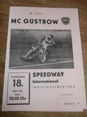 Speedway Güstrow 18.05.1991 , international , Programm , Rennprogramm !!!