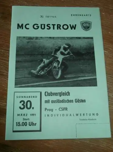 Speedway Güstrow 30.03.1991 , Prag , Programm , Rennprogramm !!!