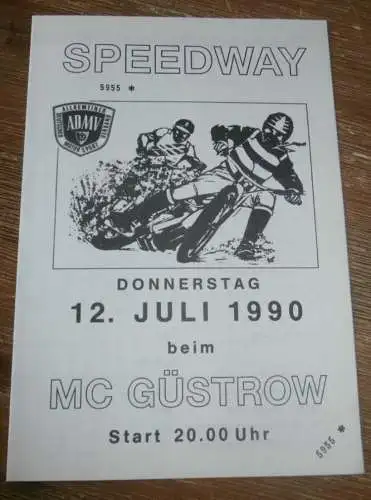 Speedway Güstrow 12.07.1990 , Ostseepokal  , Programm , Rennprogramm !!!