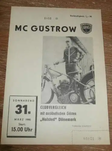 Speedway Güstrow 31.03.1990 , Holstedt Dänemark , Programm , Rennprogramm !!!