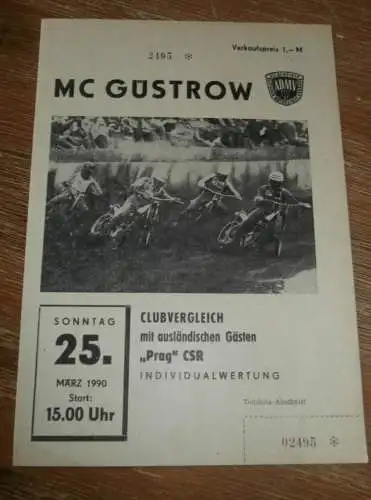 Speedway Güstrow 25.03.1990 , Prag , Programm , Rennprogramm !!!