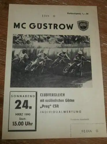 Speedway Güstrow 24.03.1990 , Prag , Programm , Rennprogramm !!!