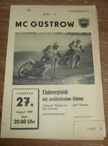 Speedway Güstrow 27.08.1989 , Bydgoszcz , Gorzow , Programm , Rennprogramm !!!